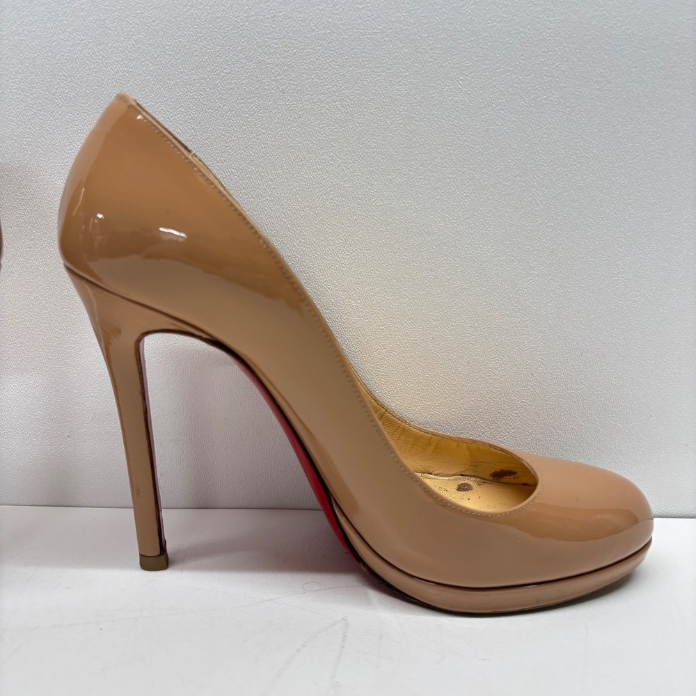 Christian Louboutin Patent Leather Pumps Womens 37 Nude Platform Red Bottoms - Picture 12 of 16